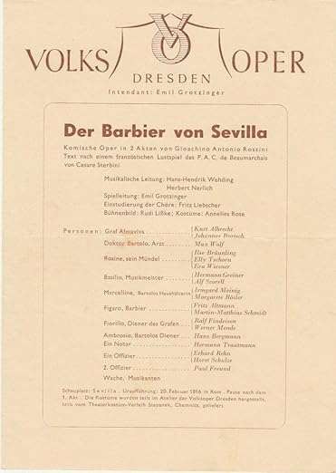 Programmheft „Der Barbier von Sevilla“, Volksoper Dresden