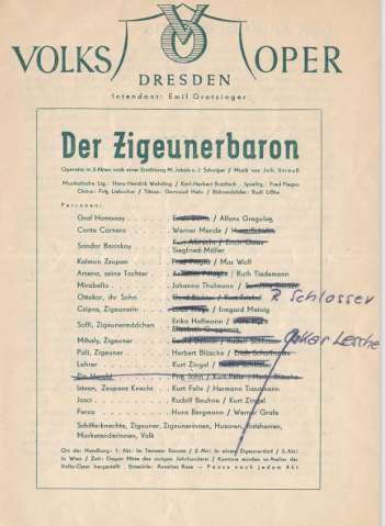 Programmheft „Der Zigeunerbaron“, Volksoper Dresden